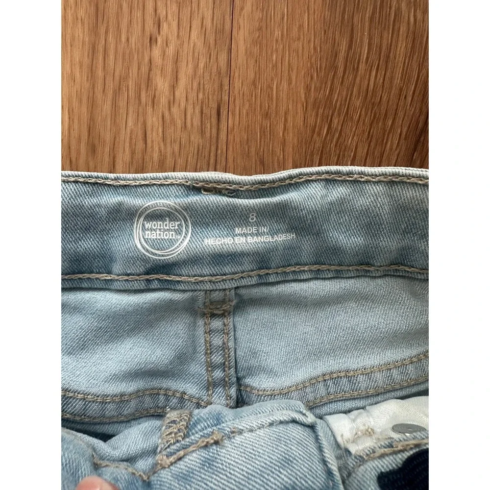 Wonder Nation Girls Light Wash Denim Shorts Tropical‎ Flamingo Palm Tree Size 8